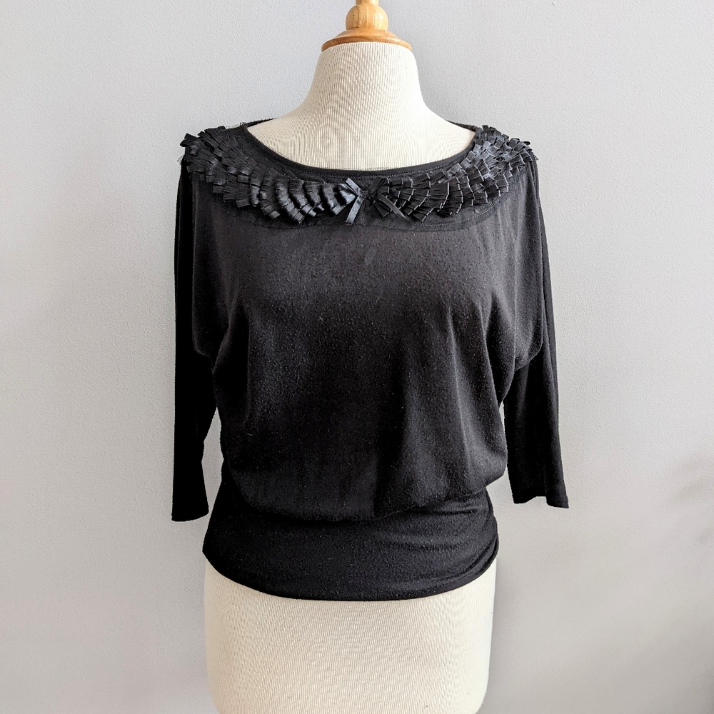 Urban Outfitters Black Ribbon Top Medium